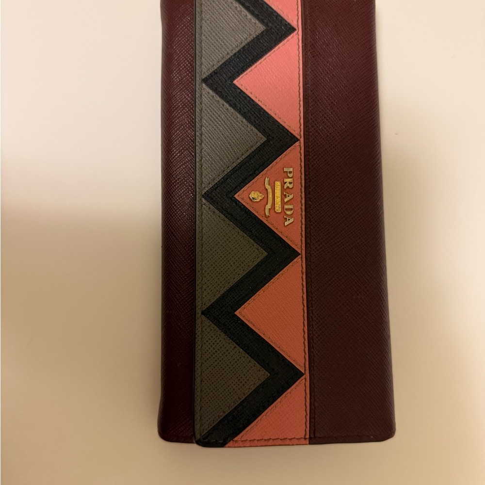 Prada Brown and Pink Wallet with Geometric Pattern